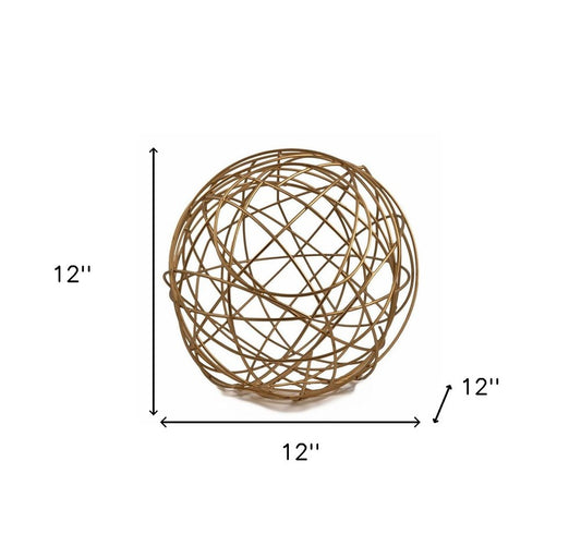 12" Gold Aluminum Decorative Orb Tabletop Sculpture HomeRoots