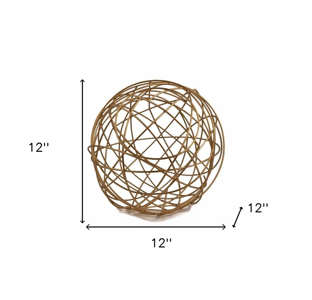 12" Gold Aluminum Decorative Orb Tabletop Sculpture HomeRoots