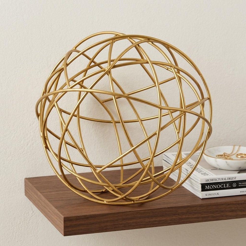 12" Gold Aluminum Decorative Orb Tabletop Sculpture HomeRoots