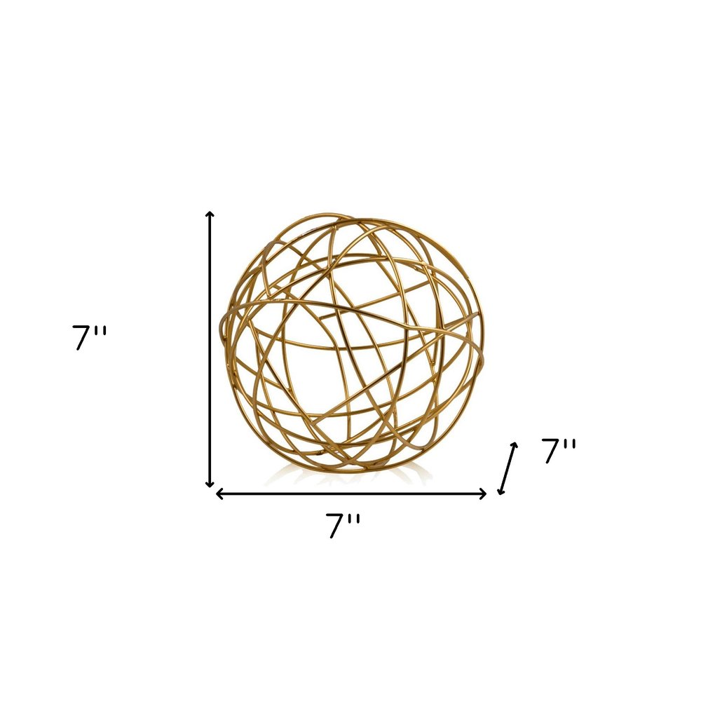 12" Gold Aluminum Decorative Orb Tabletop Sculpture HomeRoots