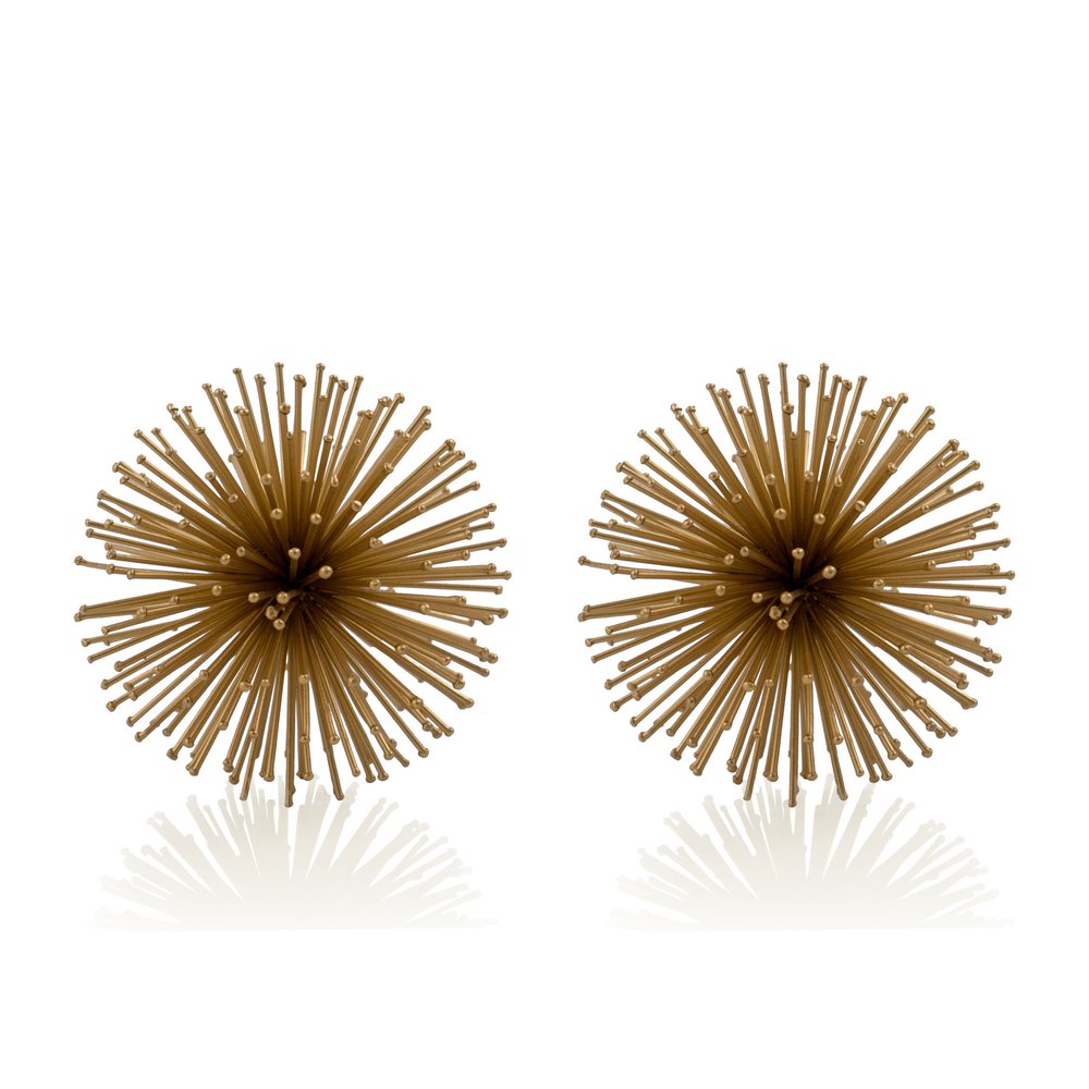 Set of Two Gold Iron Decorative Spiky Sphere Tabletop Sculptures HomeRoots