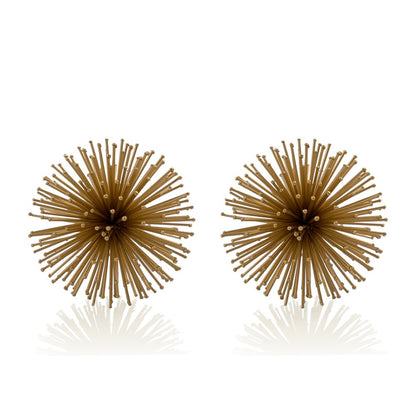 Set of Two Gold Iron Decorative Spiky Sphere Tabletop Sculptures HomeRoots