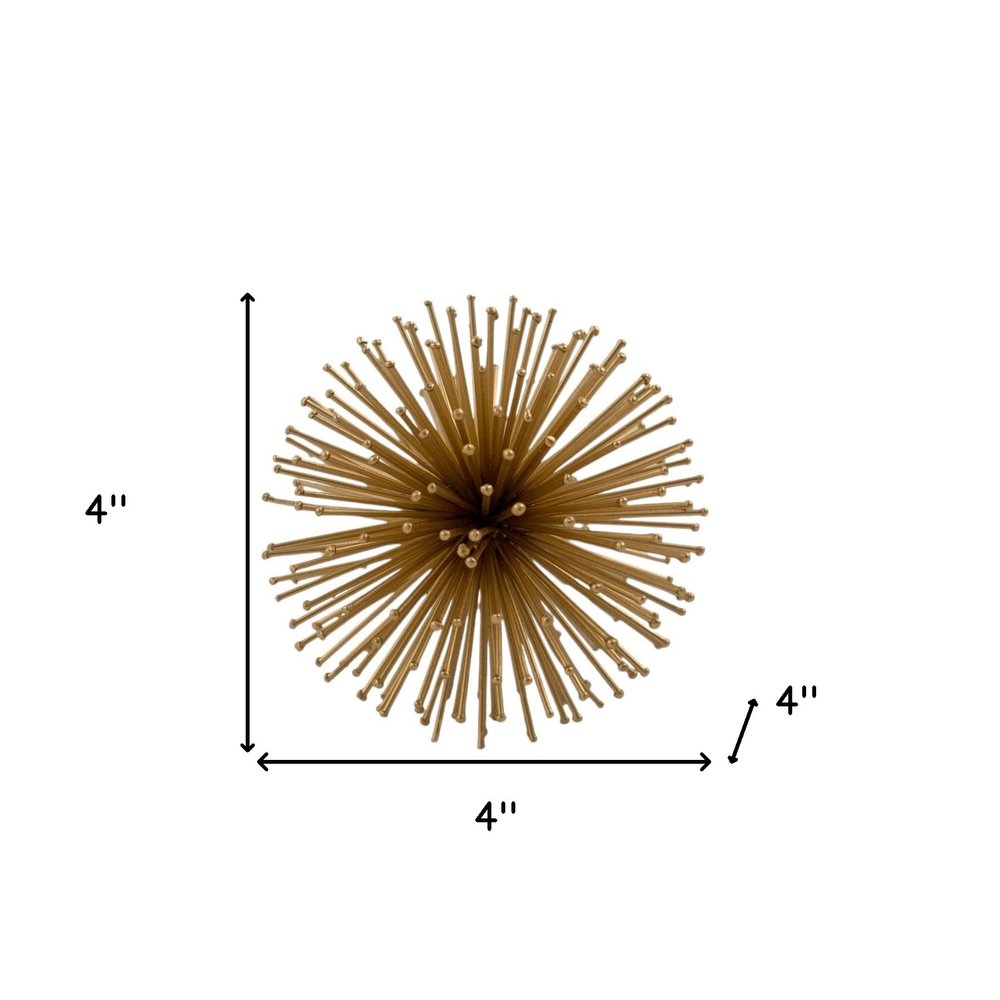 Set of Two Gold Iron Decorative Spiky Sphere Tabletop Sculptures HomeRoots