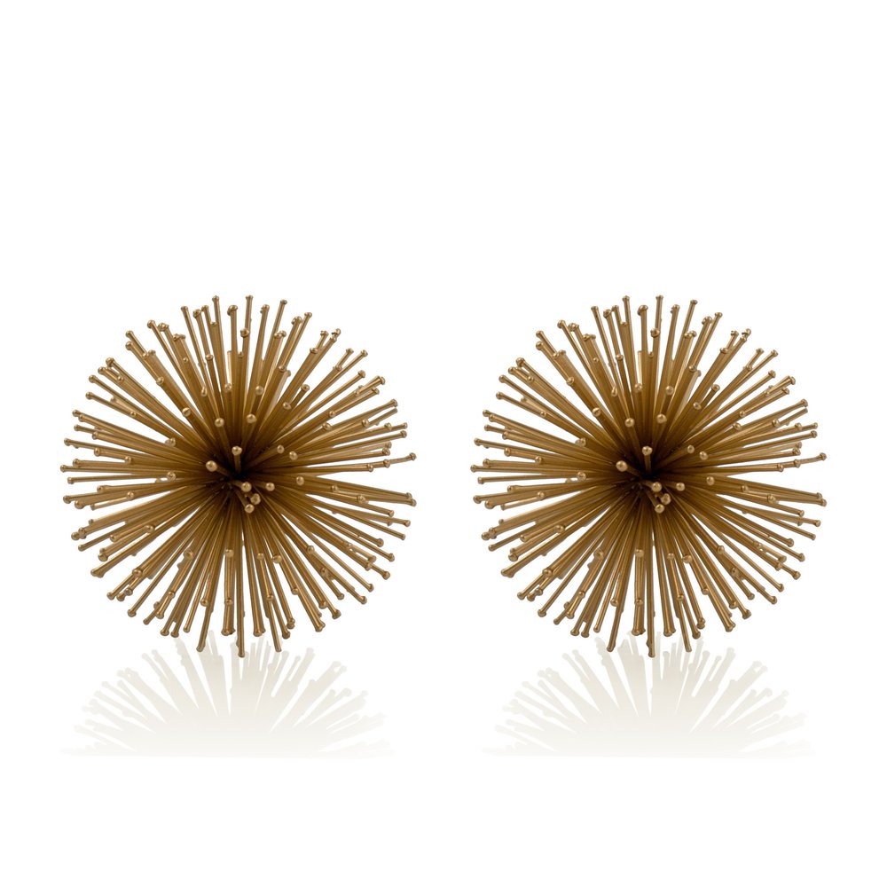 Set of Two Gold Iron Decorative Spiky Sphere Tabletop Sculptures HomeRoots