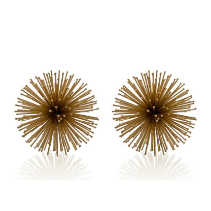 Set of Two Gold Iron Decorative Spiky Sphere Tabletop Sculptures HomeRoots