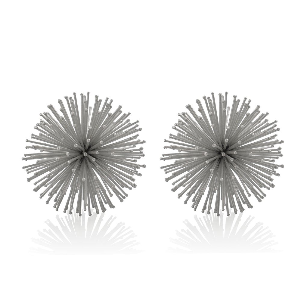 Set of Two Silver Iron Decorative Spiky Sphere Tabletop Sculpture HomeRoots