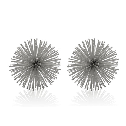 Set of Two Silver Iron Decorative Spiky Sphere Tabletop Sculpture HomeRoots