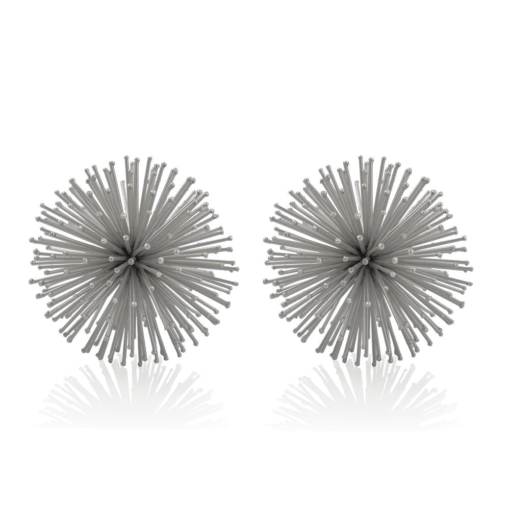 Set of Two Silver Iron Decorative Spiky Sphere Tabletop Sculpture HomeRoots