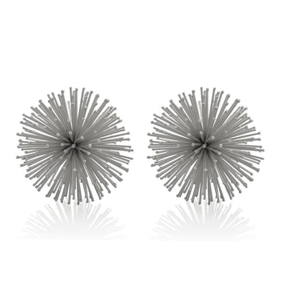 Set of Two Silver Iron Decorative Spiky Sphere Tabletop Sculpture HomeRoots