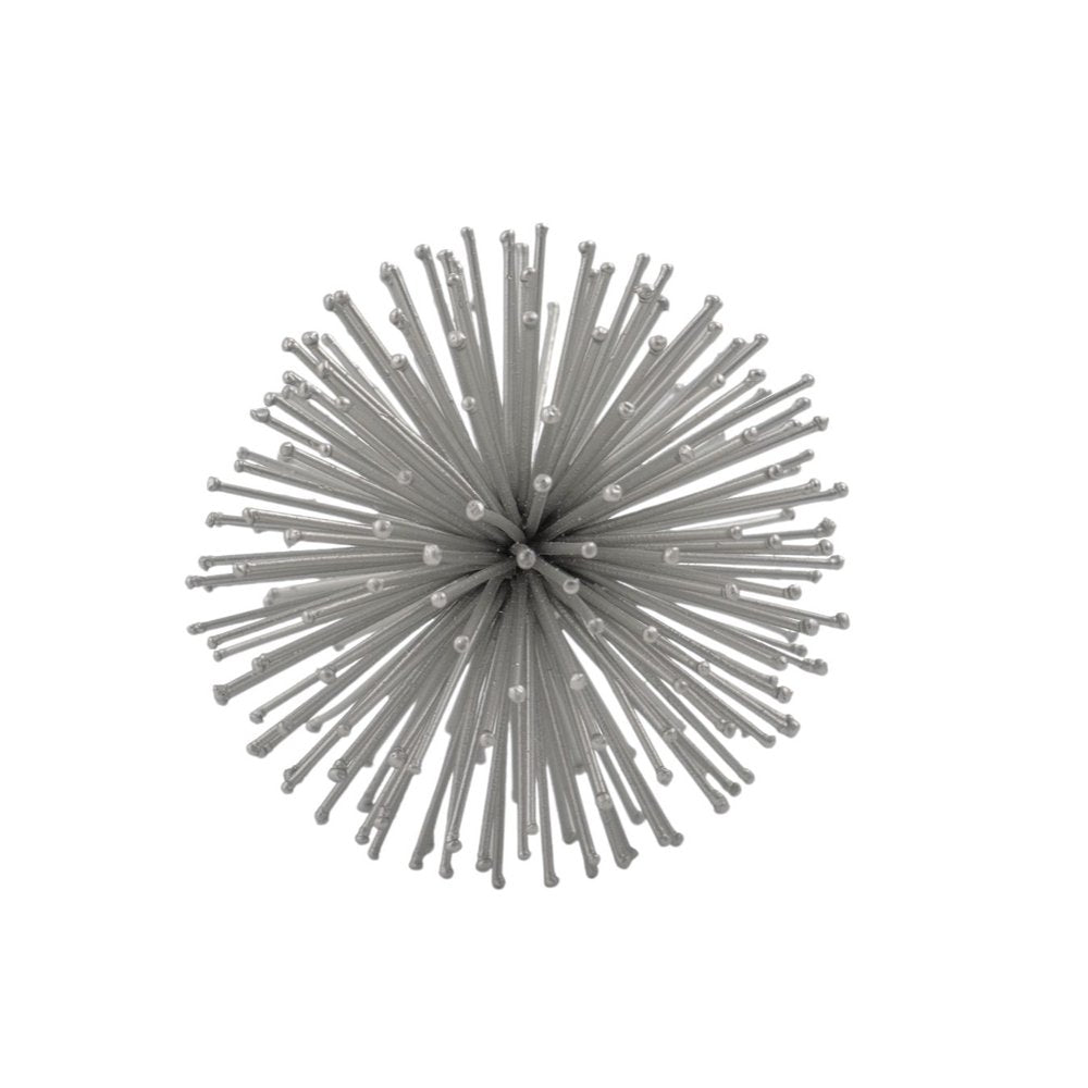 Set of Two Silver Iron Decorative Spiky Sphere Tabletop Sculpture HomeRoots