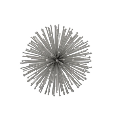 Set of Two Silver Iron Decorative Spiky Sphere Tabletop Sculpture HomeRoots