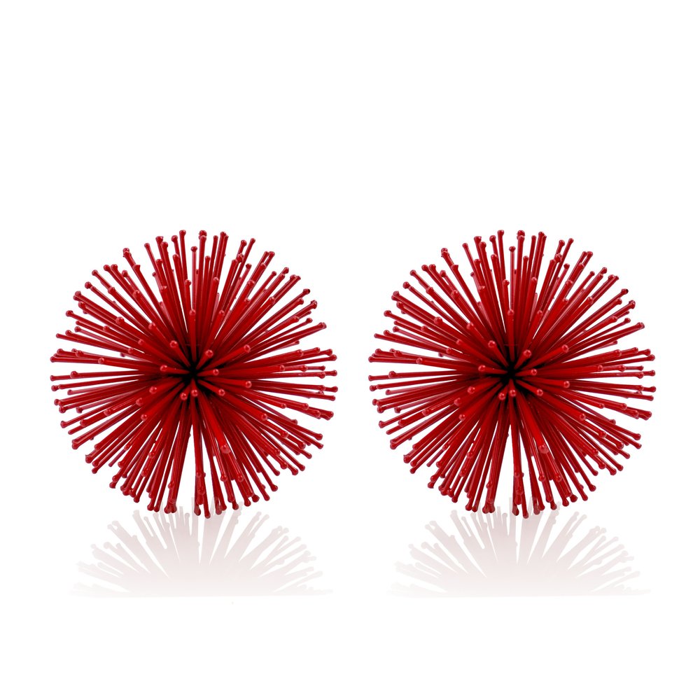 Set of Two Red Iron Decorative Spiky Sphere Tabletop Sculpture HomeRoots