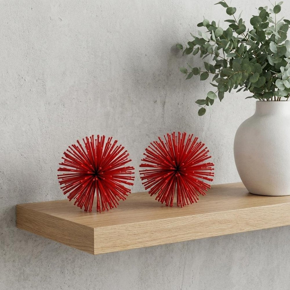 6" Red Metal Spiky Sphere HomeRoots