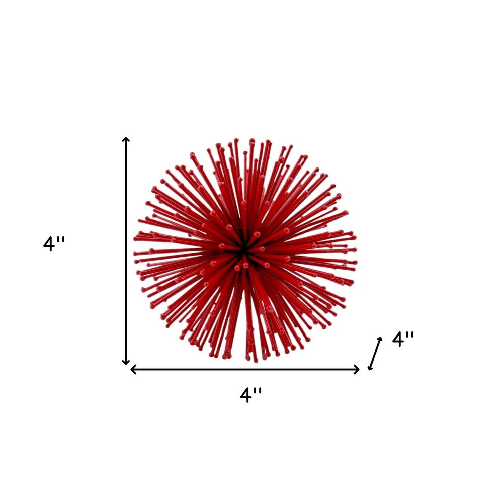 Set of Two Red Iron Decorative Spiky Sphere Tabletop Sculpture HomeRoots