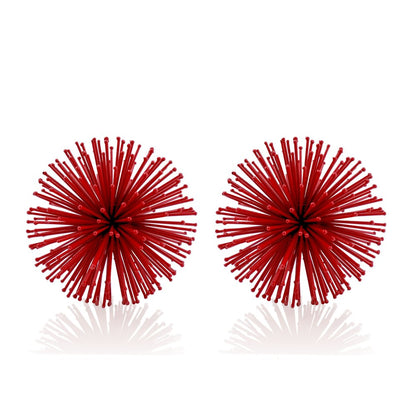 Set of Two Red Iron Decorative Spiky Sphere Tabletop Sculpture HomeRoots