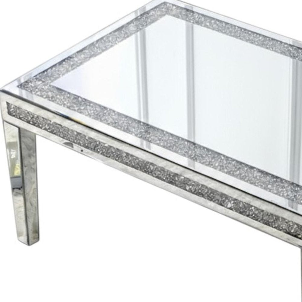 36" Clear and Silver Mirrored Faux Crystal and Glass Coffee Table — view 2