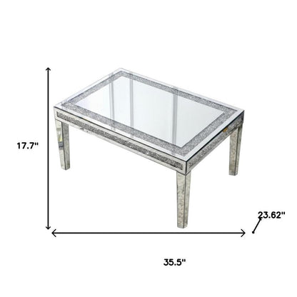 36" Clear and Silver Mirrored Faux Crystal and Glass Coffee Table HomeRoots