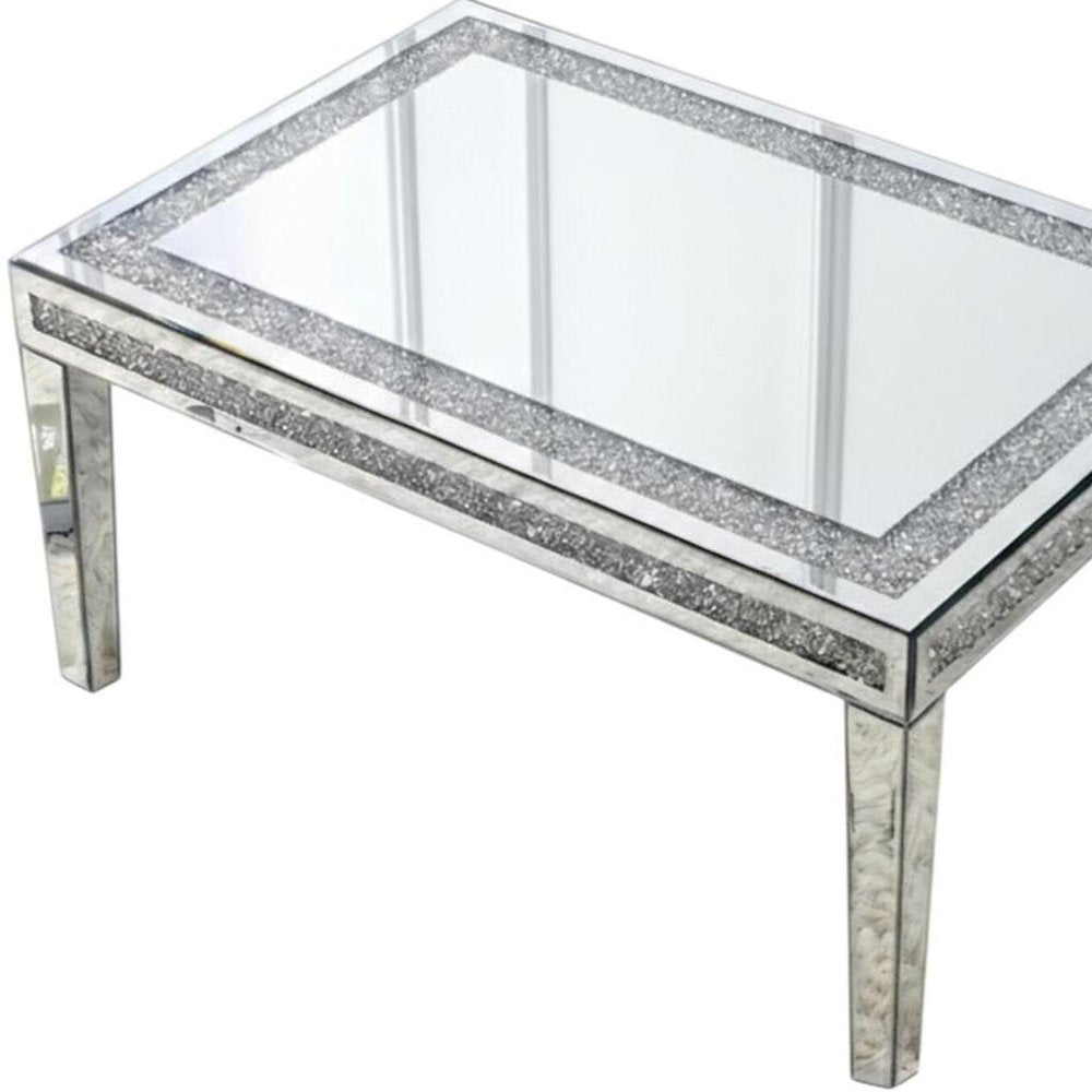 36" Clear and Silver Mirrored Faux Crystal and Glass Coffee Table — view 4