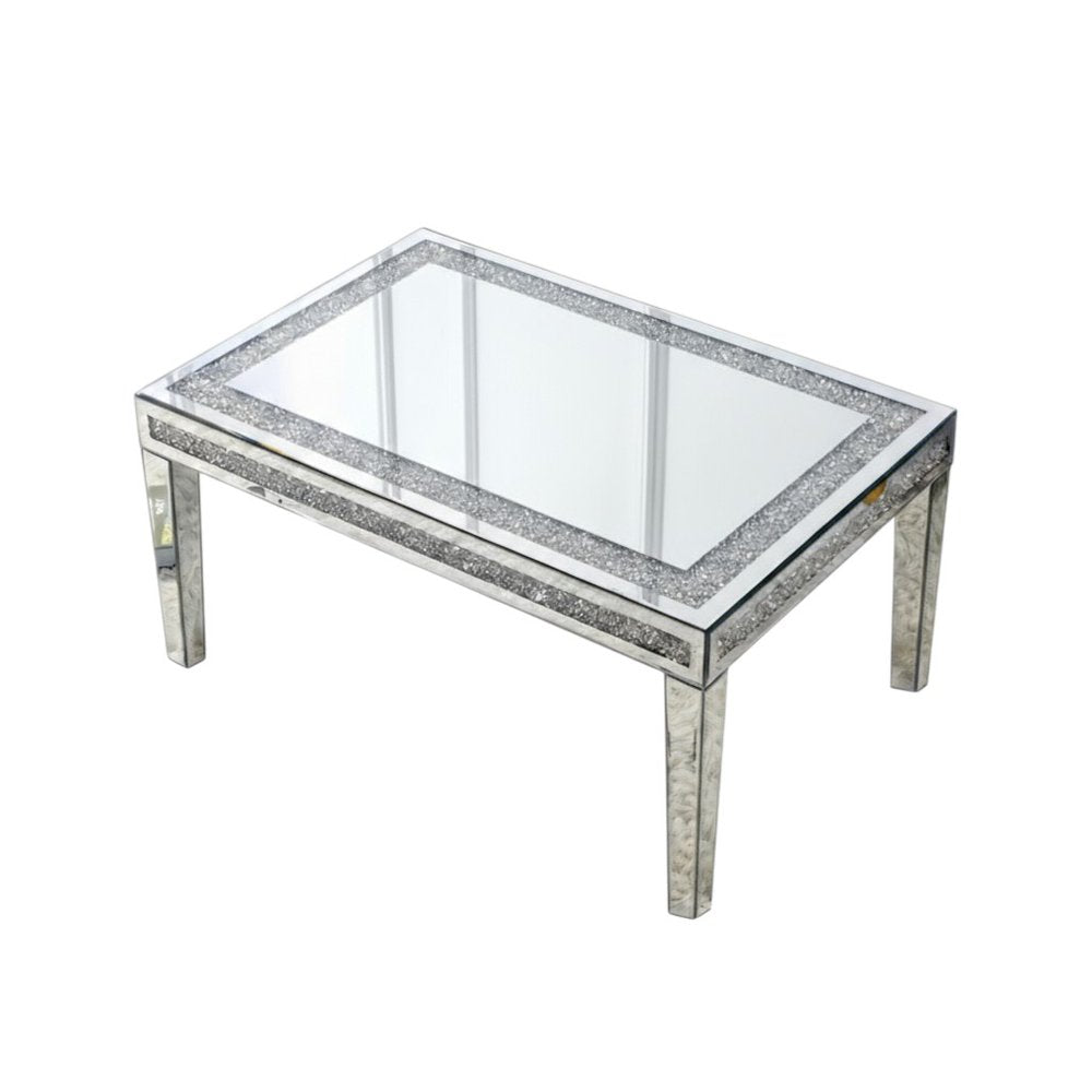 36" Clear and Silver Mirrored Faux Crystal and Glass Coffee Table HomeRoots