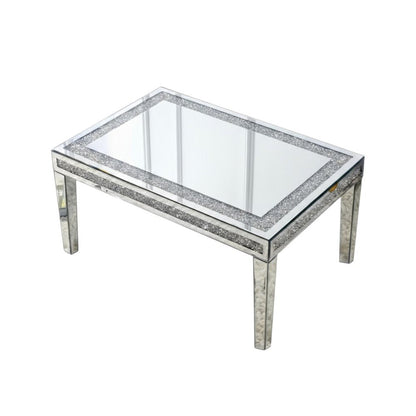36" Clear and Silver Mirrored Faux Crystal and Glass Coffee Table HomeRoots