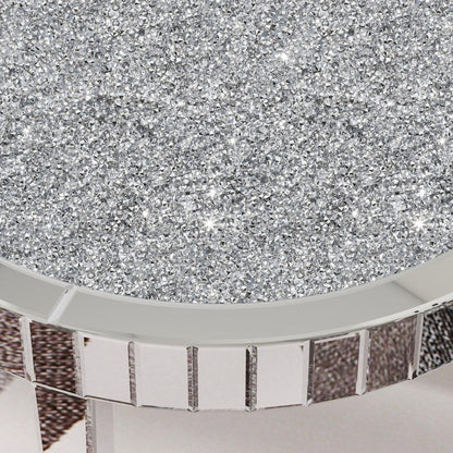 31" Silver Mirrored Glass and Faux Crystal Round Coffee Table HomeRoots