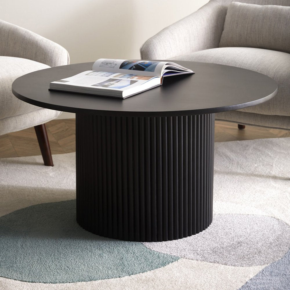 36" Black Solid Wood Round Pedestal Coffee Table HomeRoots