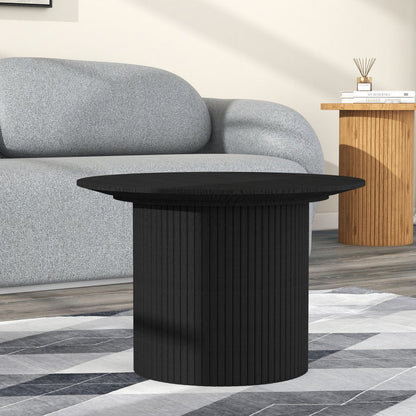24" Black Wood Round Pedestal Coffee Table HomeRoots