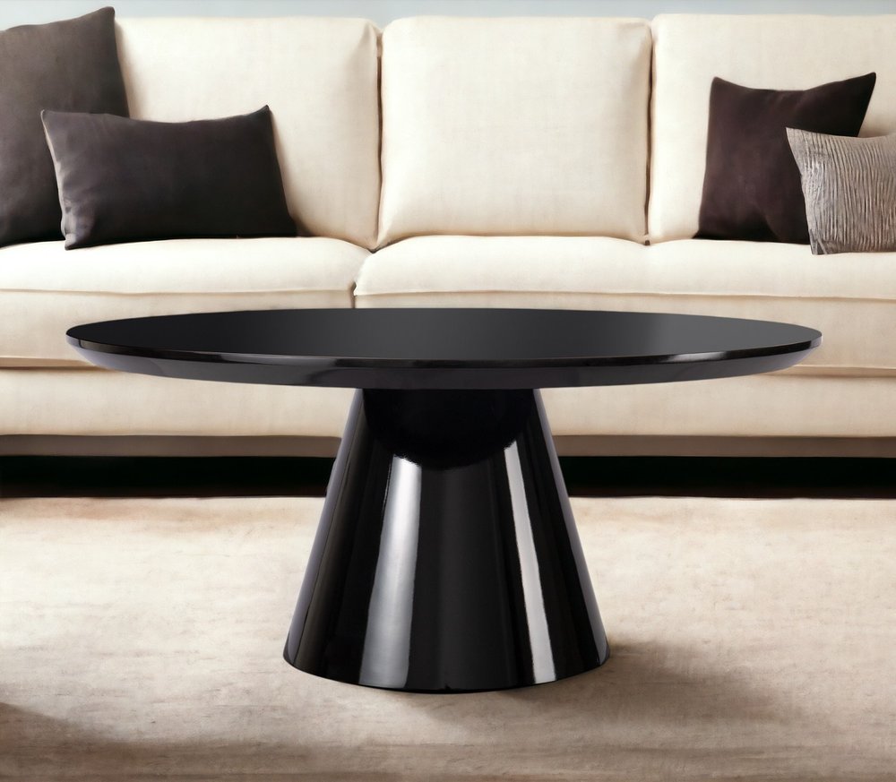 35" Black Wood Round Pedestal Coffee Table HomeRoots
