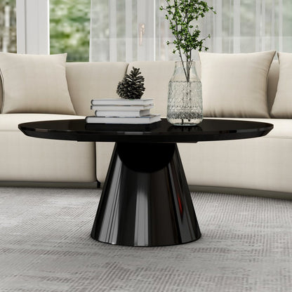 35" Black Wood Round Pedestal Coffee Table HomeRoots