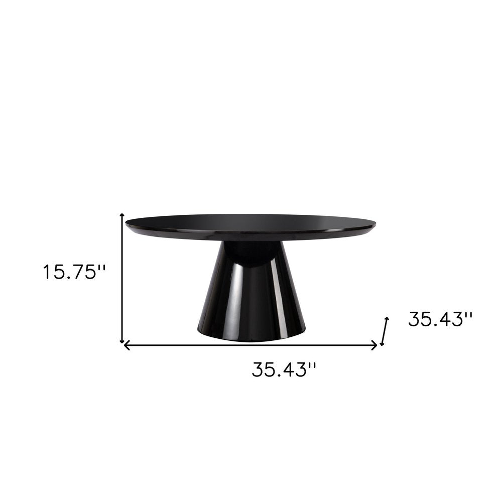 35" Black Wood Round Pedestal Coffee Table — view 5