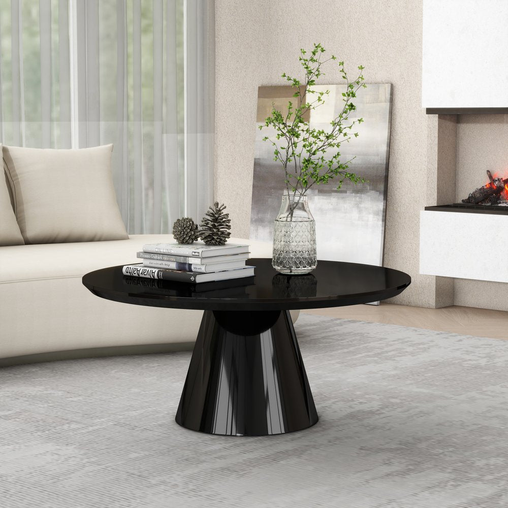 35" Black Wood Round Pedestal Coffee Table HomeRoots