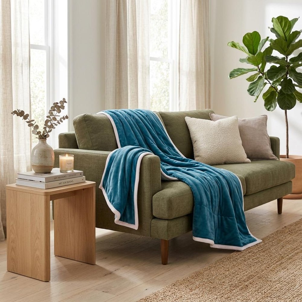 79" X 87" Blue Flannel Throw Blanket — view 8