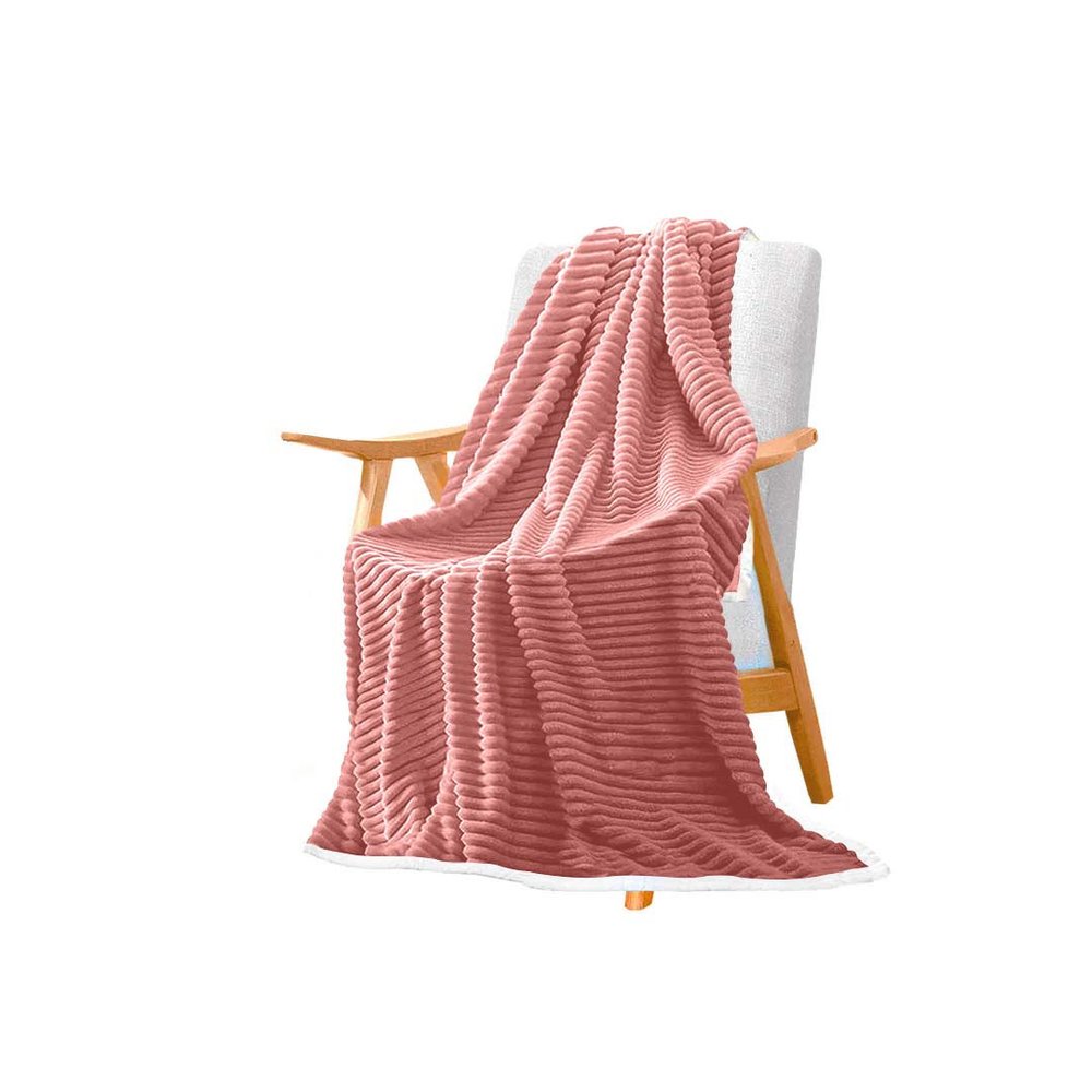 79" X 87" Pink Flannel Knitted Throw Blanket — view 4