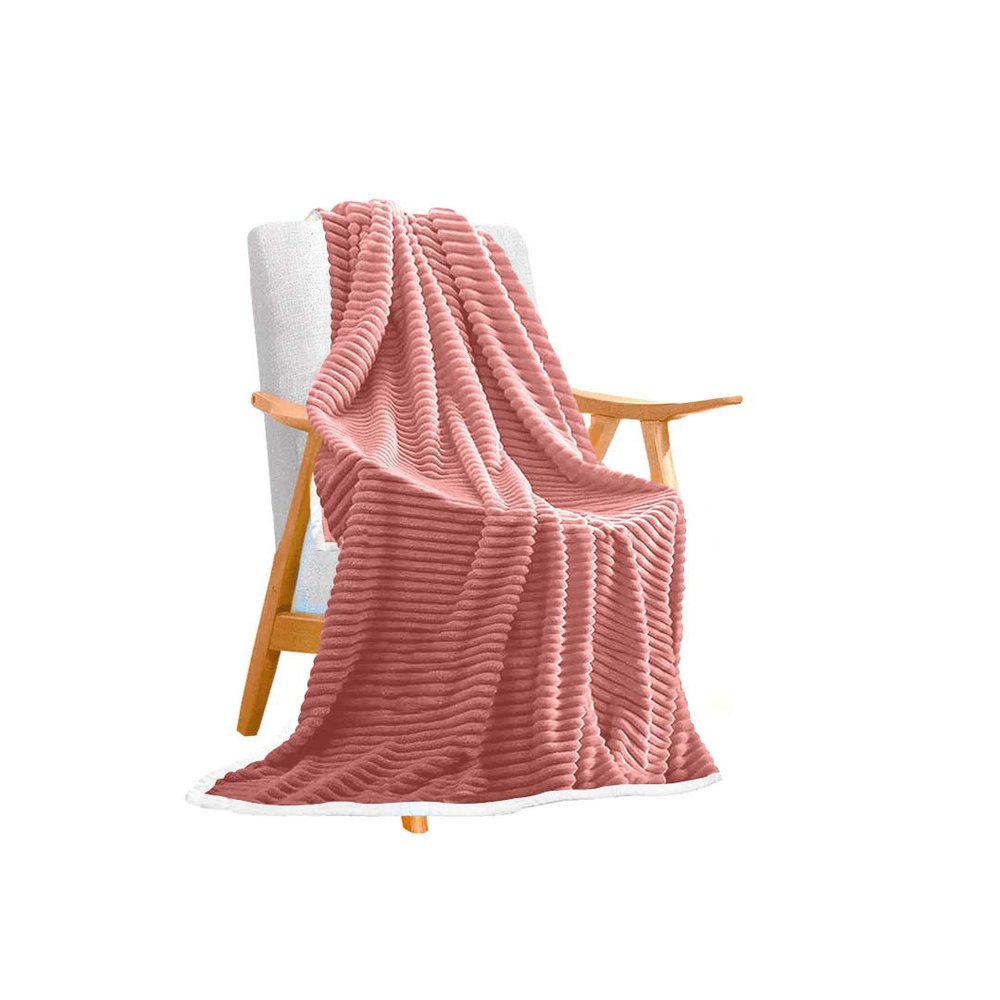 79" X 87" Pink Flannel Knitted Throw Blanket — view 1