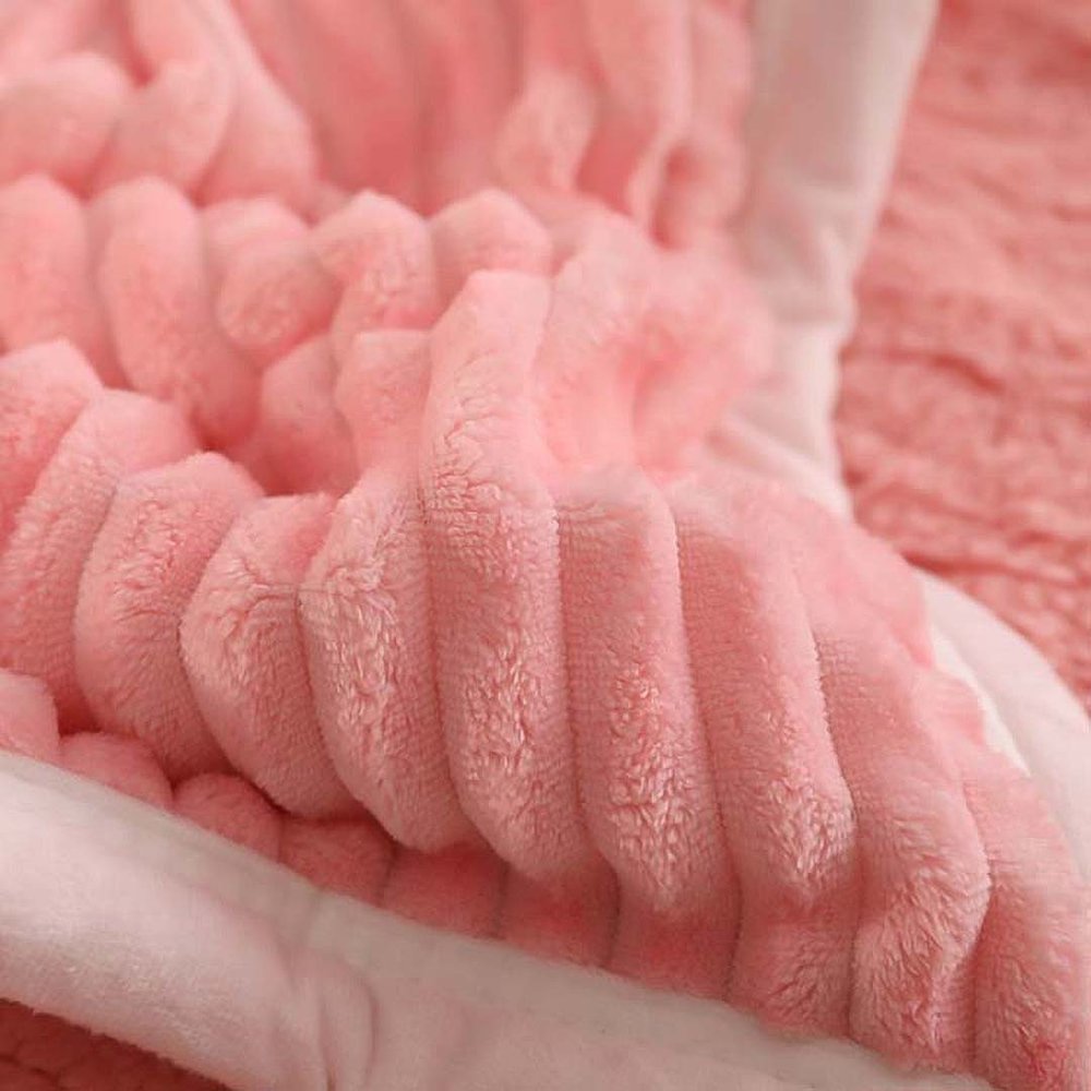 79" X 87" Pink Flannel Knitted Throw Blanket — view 3