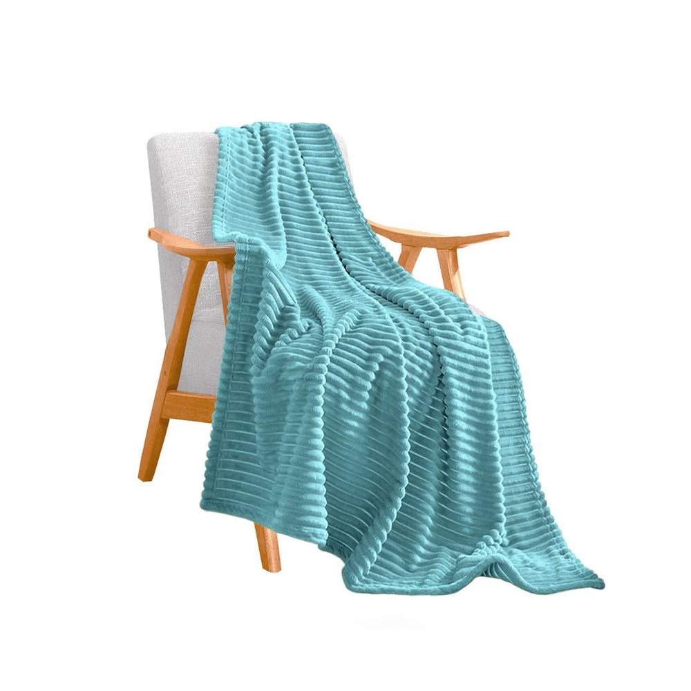 79" X 91" Sky Blue Flannel Striped Throw Blanket — view 1