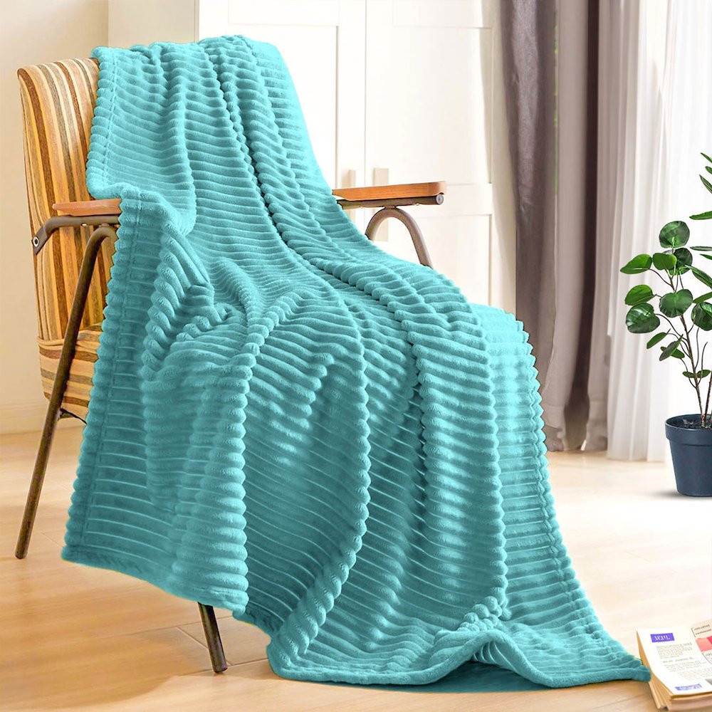 79" X 91" Sky Blue Flannel Striped Throw Blanket — view 2