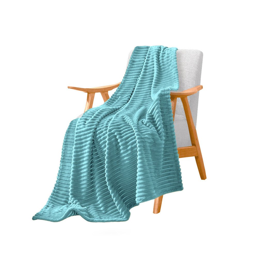 79" X 91" Sky Blue Flannel Striped Throw Blanket — view 3