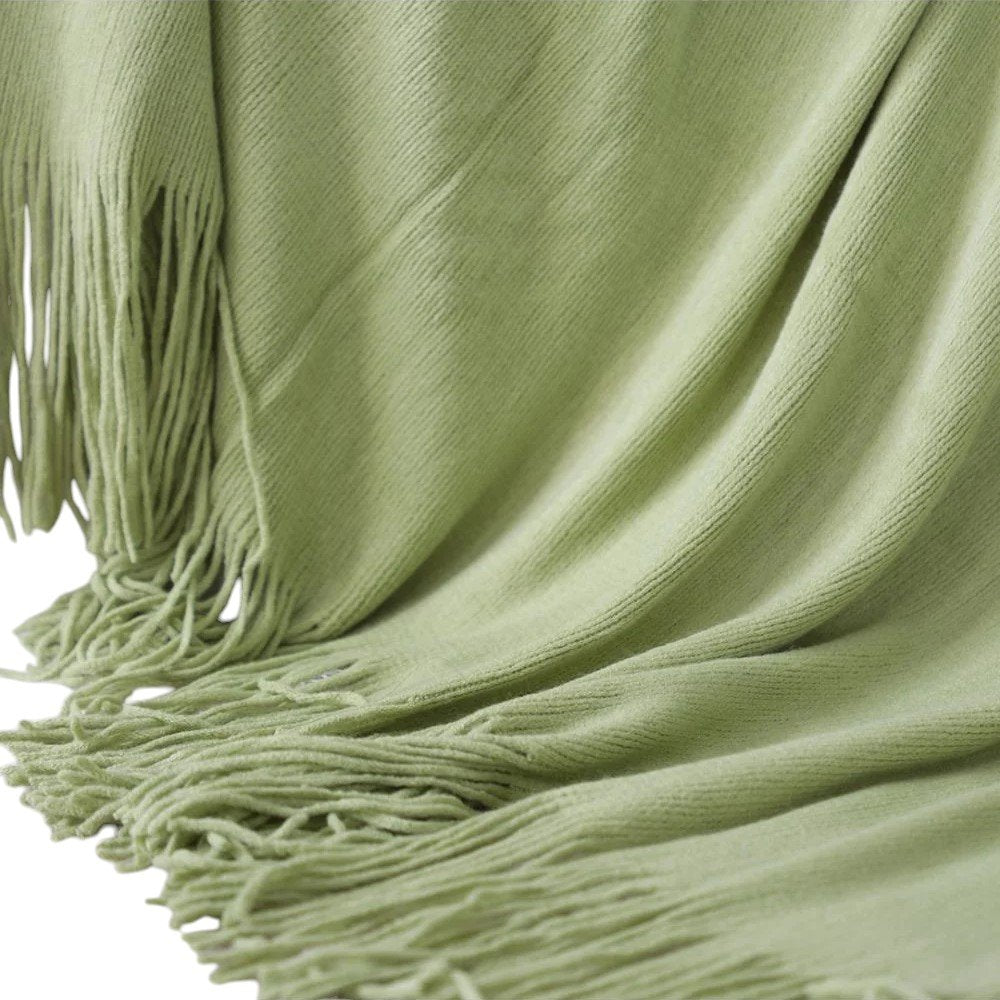 50" X 87" Green Knitted Throw Blanket with Fringe — view 4
