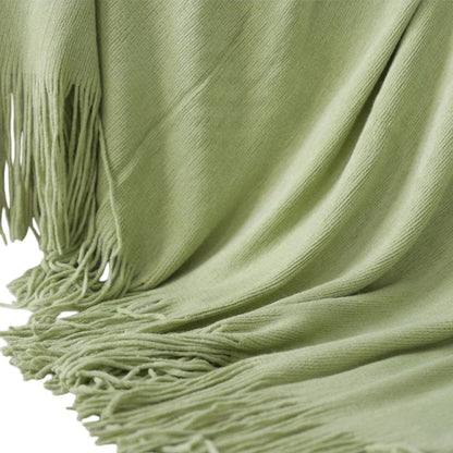 50" X 87" Green Knitted Throw Blanket with Fringe