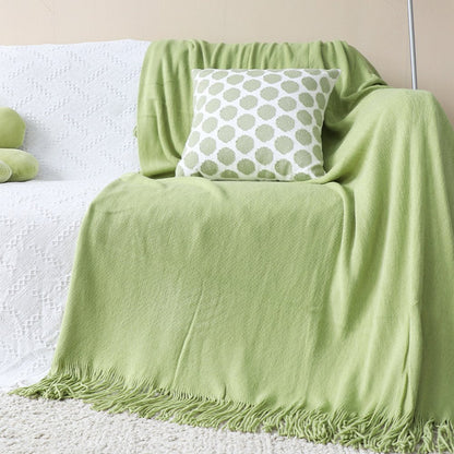 50" X 87" Green Knitted Throw Blanket with Fringe