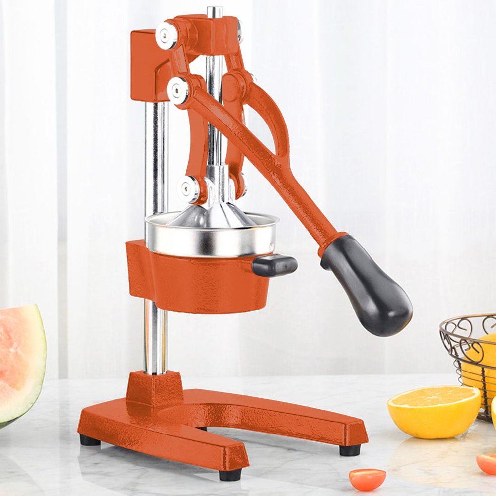 7" Orange Cast Iron Manual Juicer — view 2