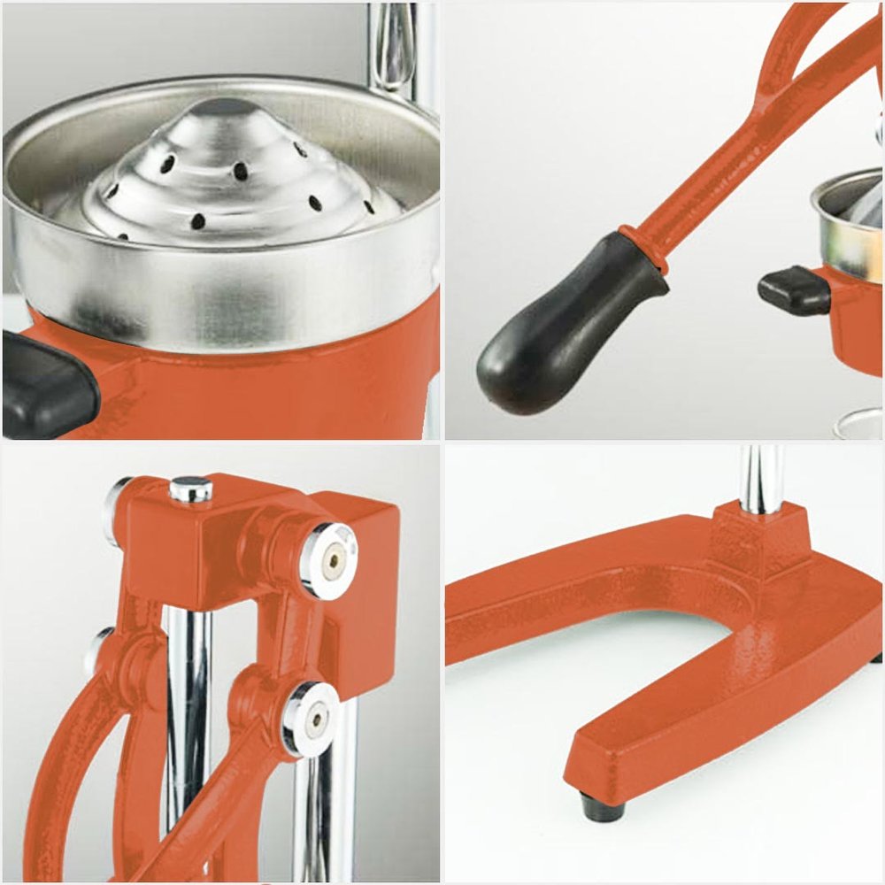 7" Orange Cast Iron Manual Juicer — view 4