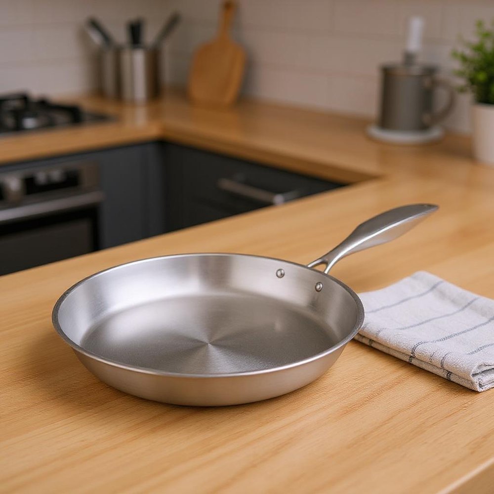 8" Silver Stainless Steel Frying Pan — view 8