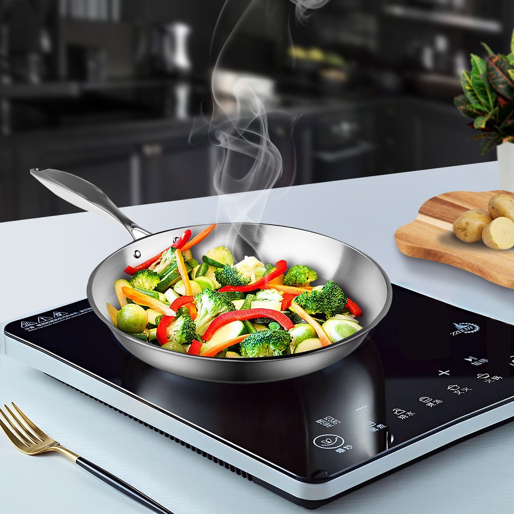 9" Silver Stainless Steel Frying Pan — view 4