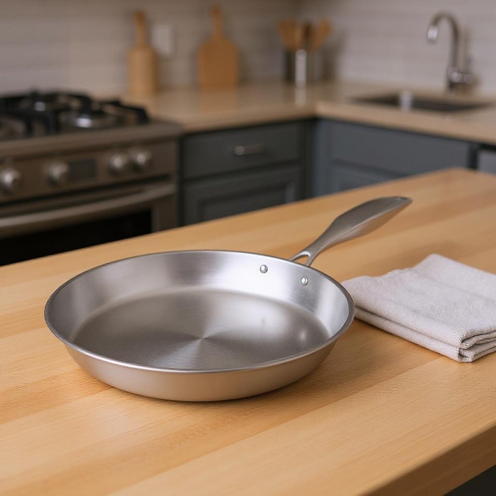 11" Silver Stainless Steel Frying Pan — view 8