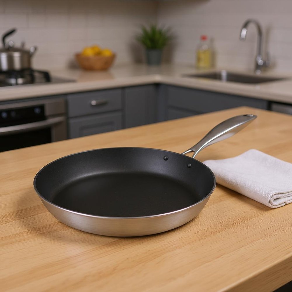 8" Black And Silver Stainless Steel Frying Pan — view 9