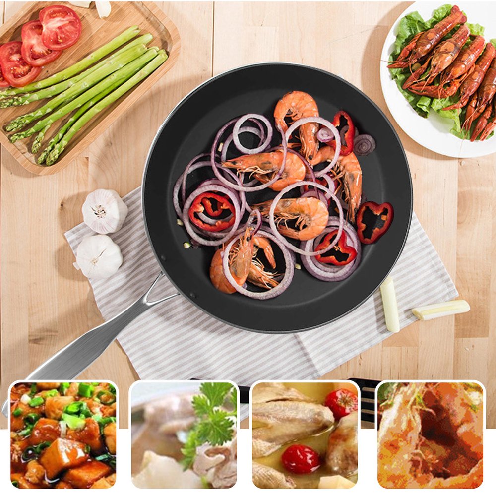 9" Black And Silver Stainless Steel Frying Pan