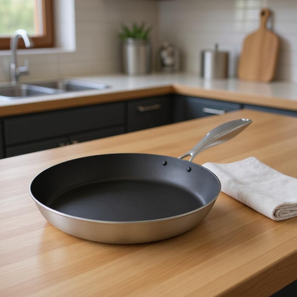 10" Black And Silver Stainless Steel Frying Pan — view 9