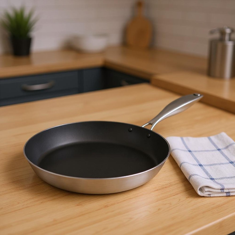 11" Black And Silver Stainless Steel Frying Pan — view 9